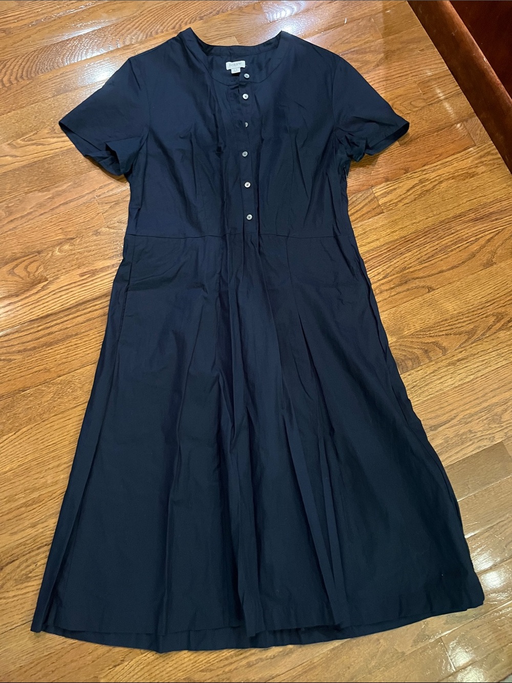 J. Crew Navy Short-Sleeve Button-Front Midi Dress